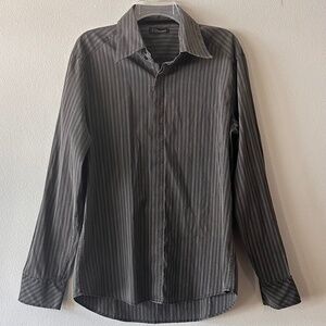 7 Diamonds Men's Long Sleeve Buttoned Up Grey Striped Shirt Modern Fit Size XL
